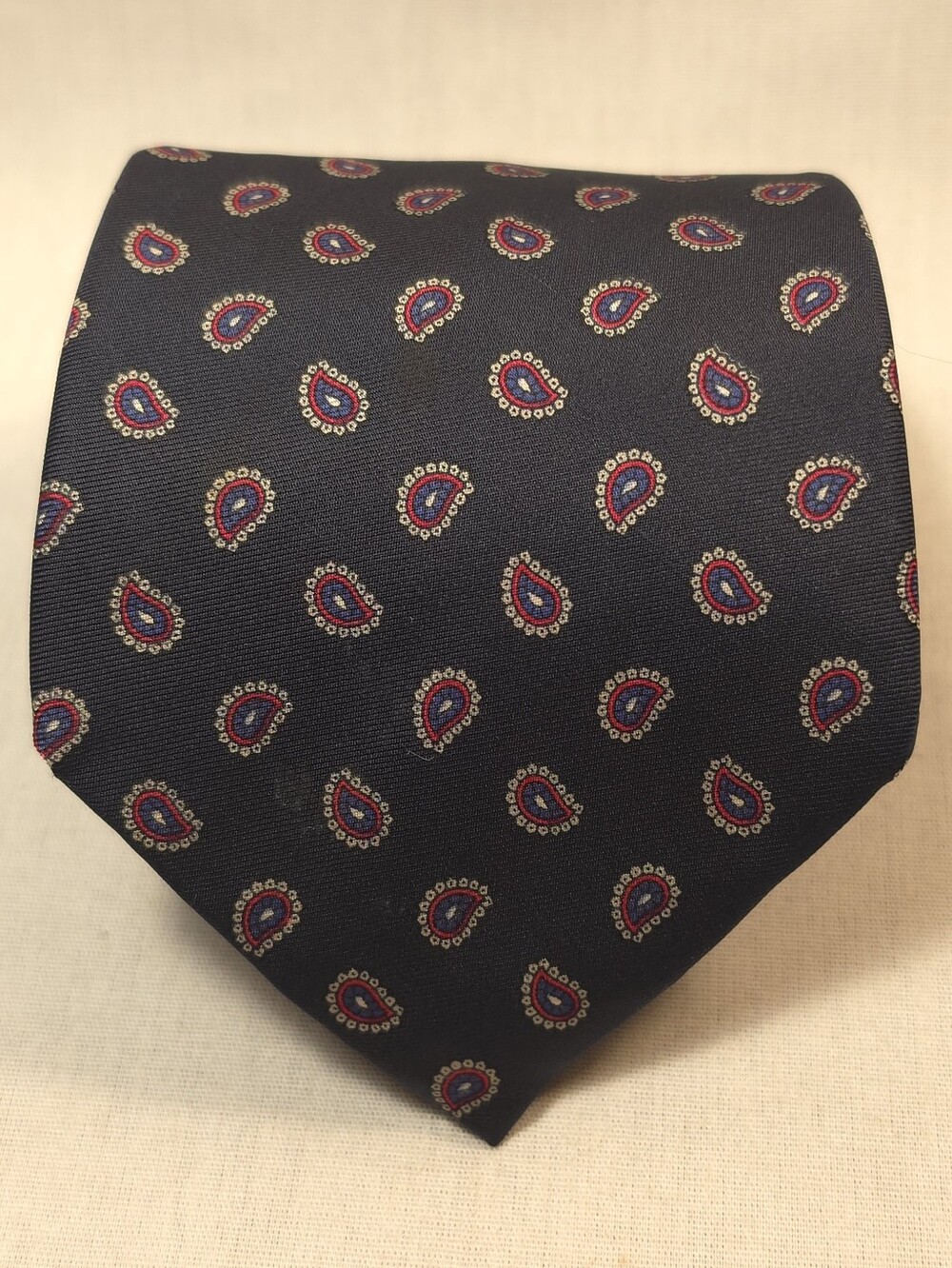 Vintage Bert Pulitzer Black Paisley Silk Tie with Red & Gold Motifs